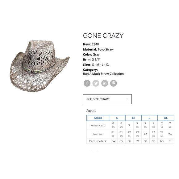 Bullhide Hats Run a Muck Collection GONE CRAZY Gray Toyo Straw Cowboy Hat - Picture 9 of 10